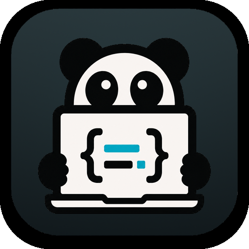 A panda coding on a laptop